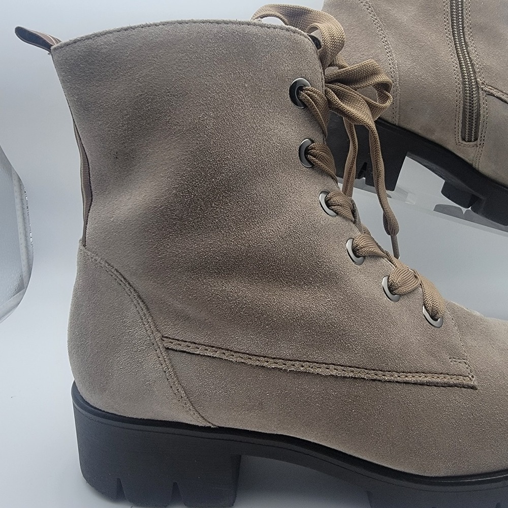 Gabor Womens Taupe Suede Lace Up Side Zip Lug Sole Combat Ankle Boots Size 7.5 - Picture 2 of 12